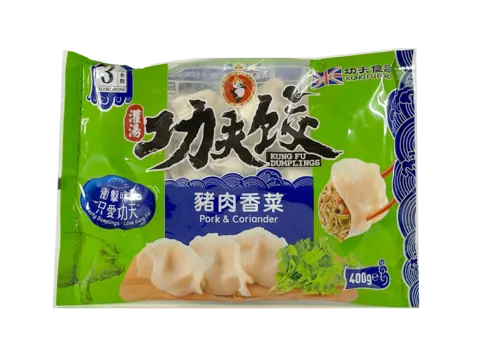 Dumpling Med Fläsk/Koriander Fyllning Fryst 400g Kung Fu Food  England