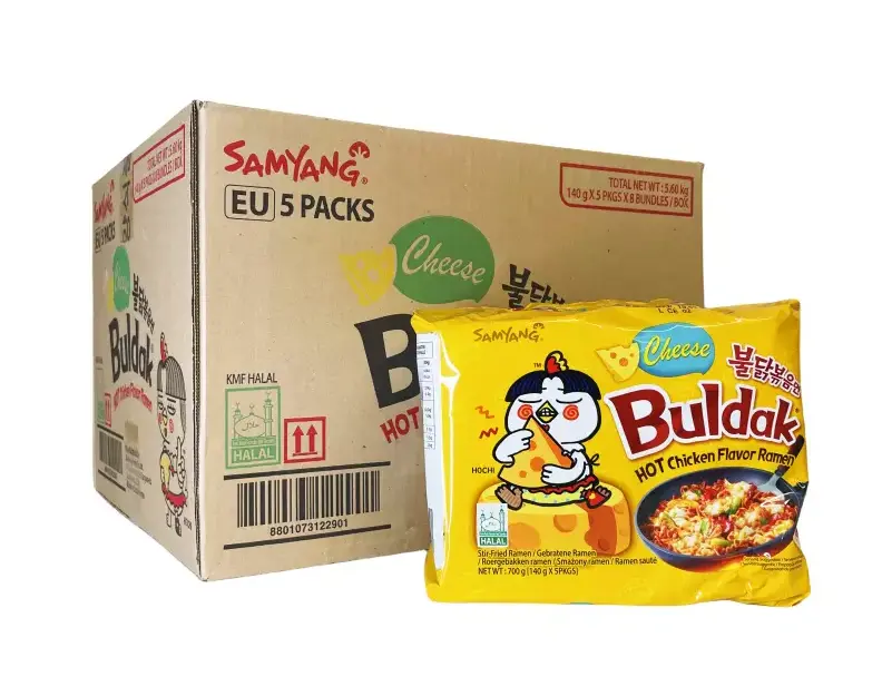 Snabbramen Cheese/Hot Chicken 8x700g/8x140gx5påsar Buldak Samyang Korean
