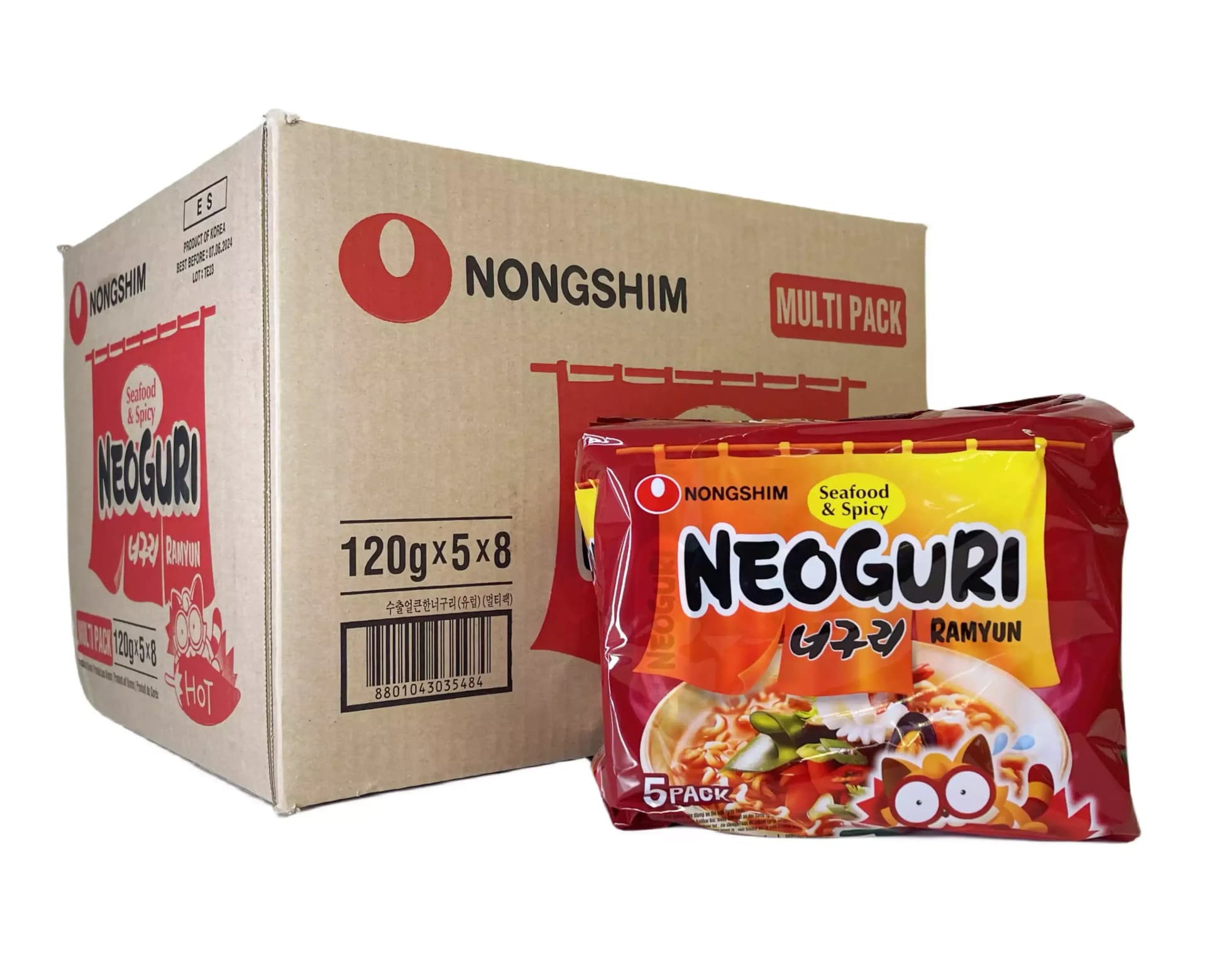 Snabbnudlar Neoguri Skaldjur/Spicy 8x5x120g/Förp Nongshim Korea