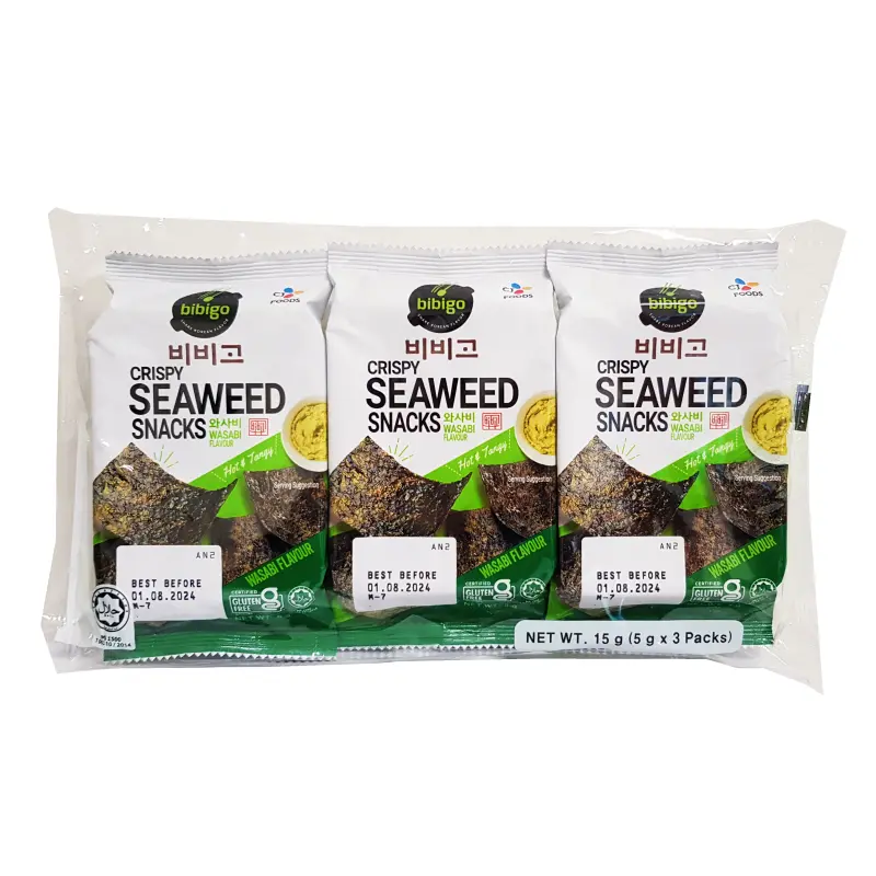 Krispig Sjögräs Rostad Wasabi (3stx5g) Bibigo Korean