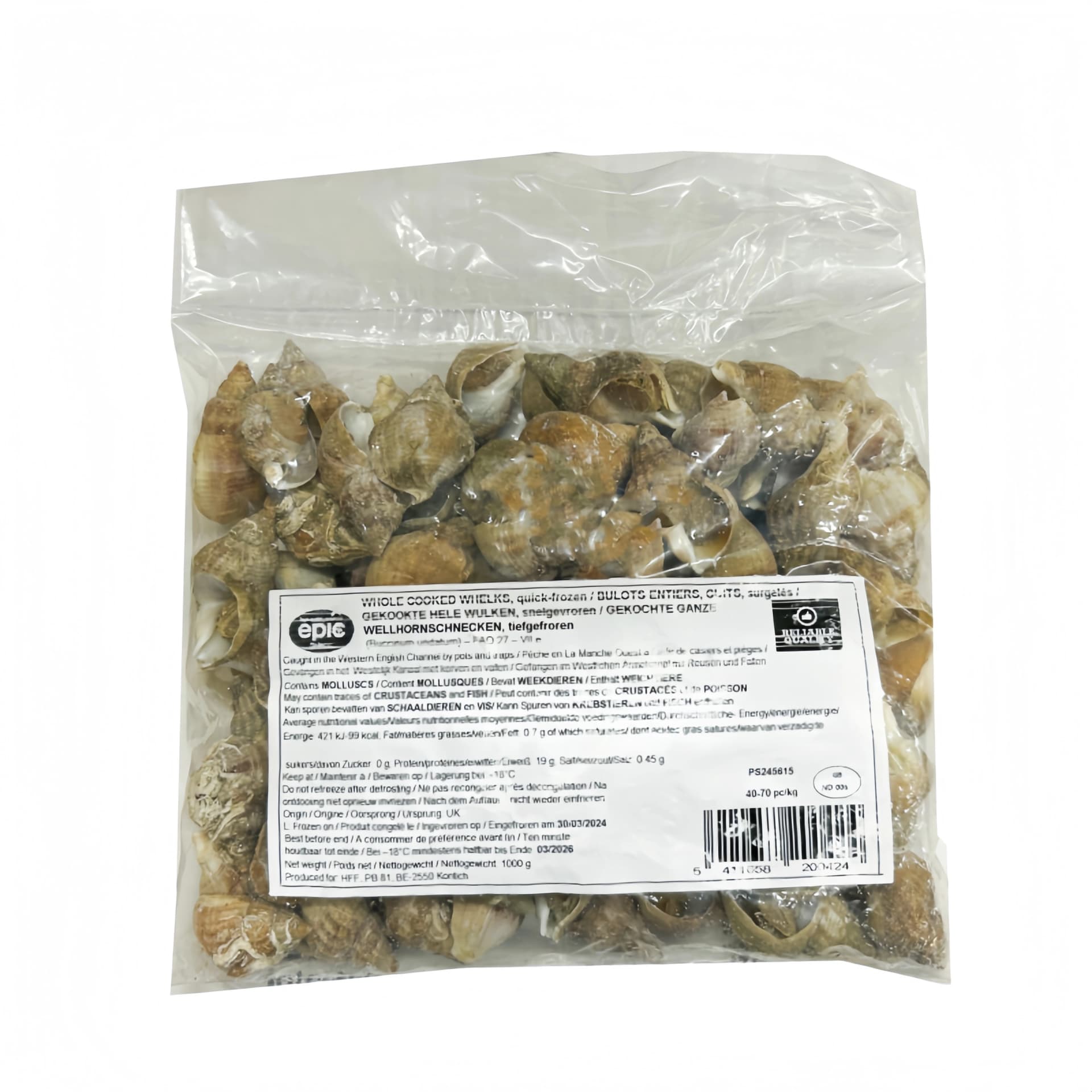 Whelk Med Skal Kokt Fryst 1kg Luo UK
