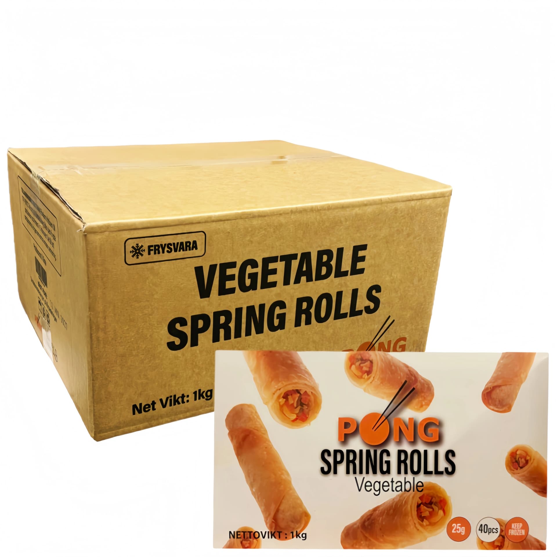 Vegetariska Vårrullar med Pepparsmak Fryst 10askarx40stx25g/Krt PONG Kina