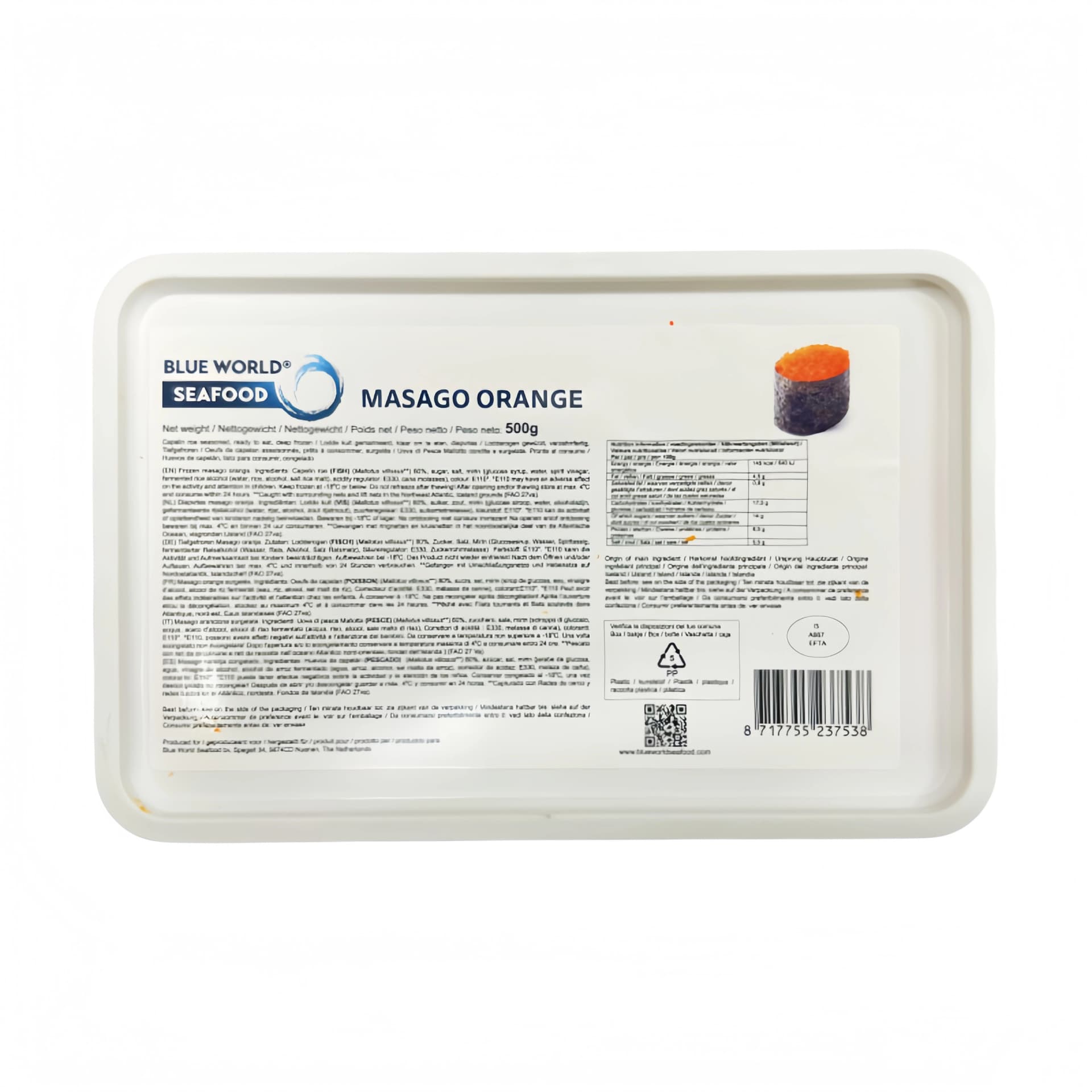 Masago Orange Fryst 500g Blue World Seafood Iceland