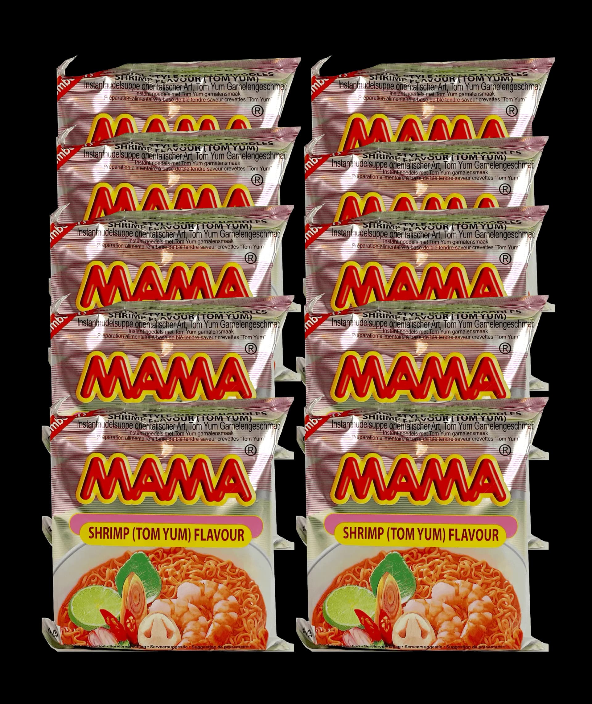 Snabbnudlar Tom Yum Räkbuljong 90gx10st/Förp Mama Thailand