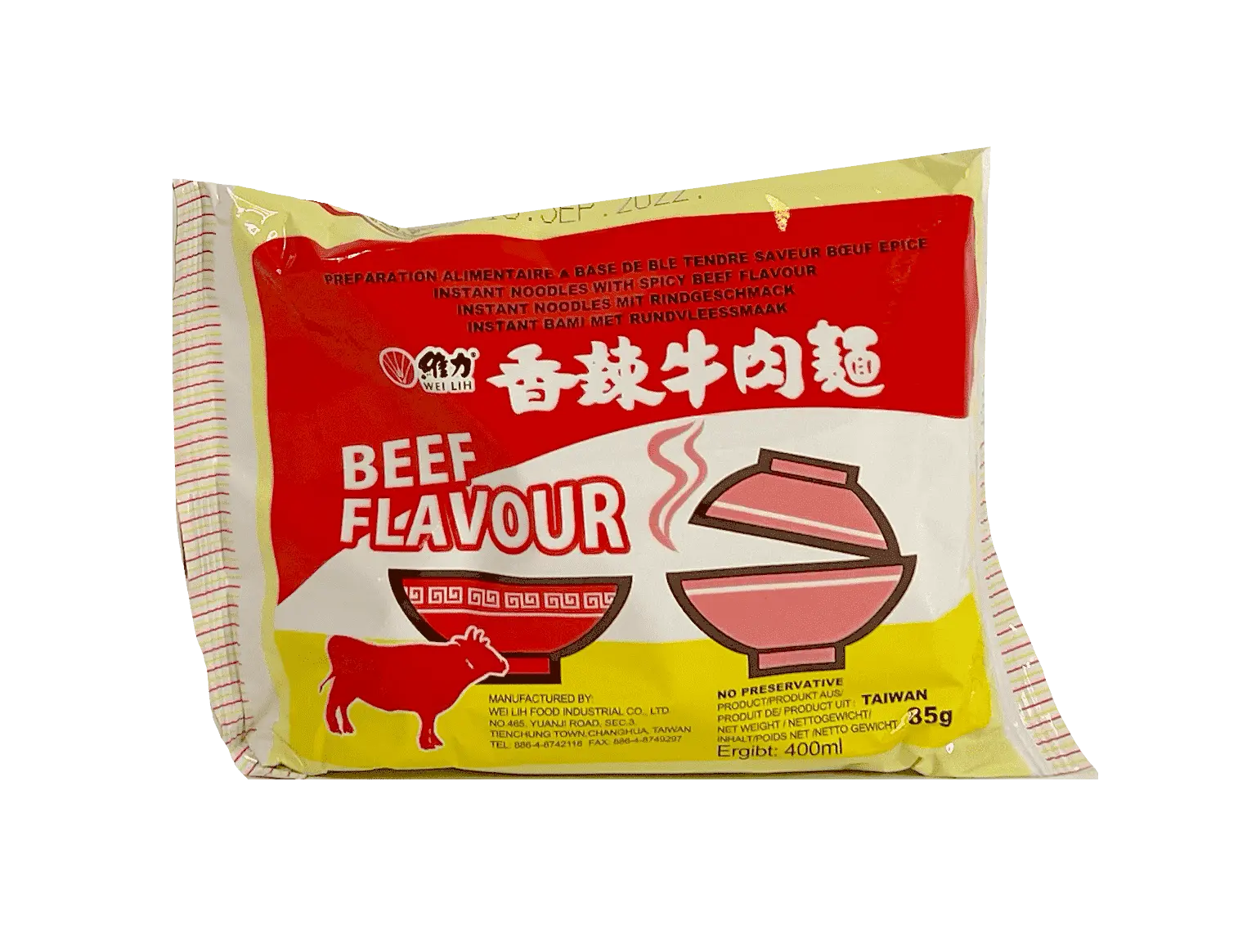 Snabbnudlar Biffbuljong Stark 85g Wei Lih Taiwan