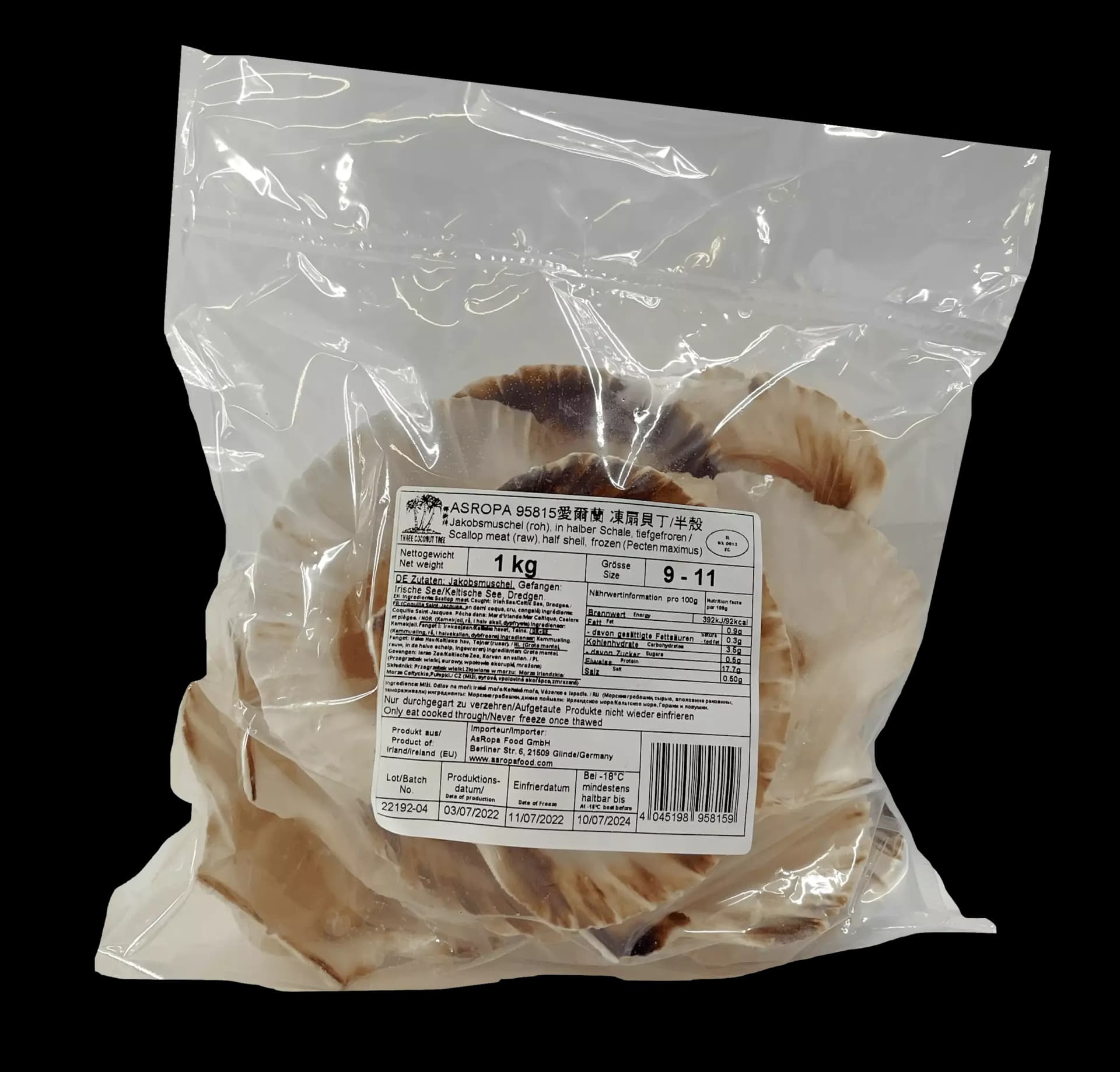 Scallop Halva Fryst 9/11 Brutto:1kg Irland