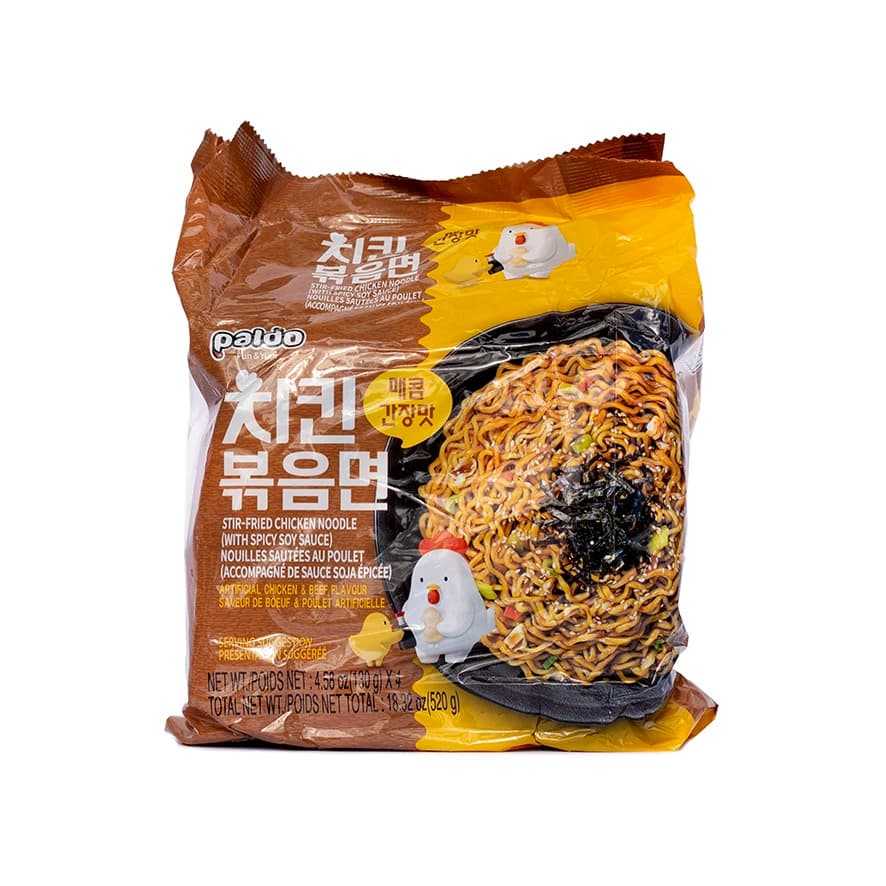 Snabbnudlar Stir-Fried Kyckling Soja/Stark 130gx4förp Paldo Korea