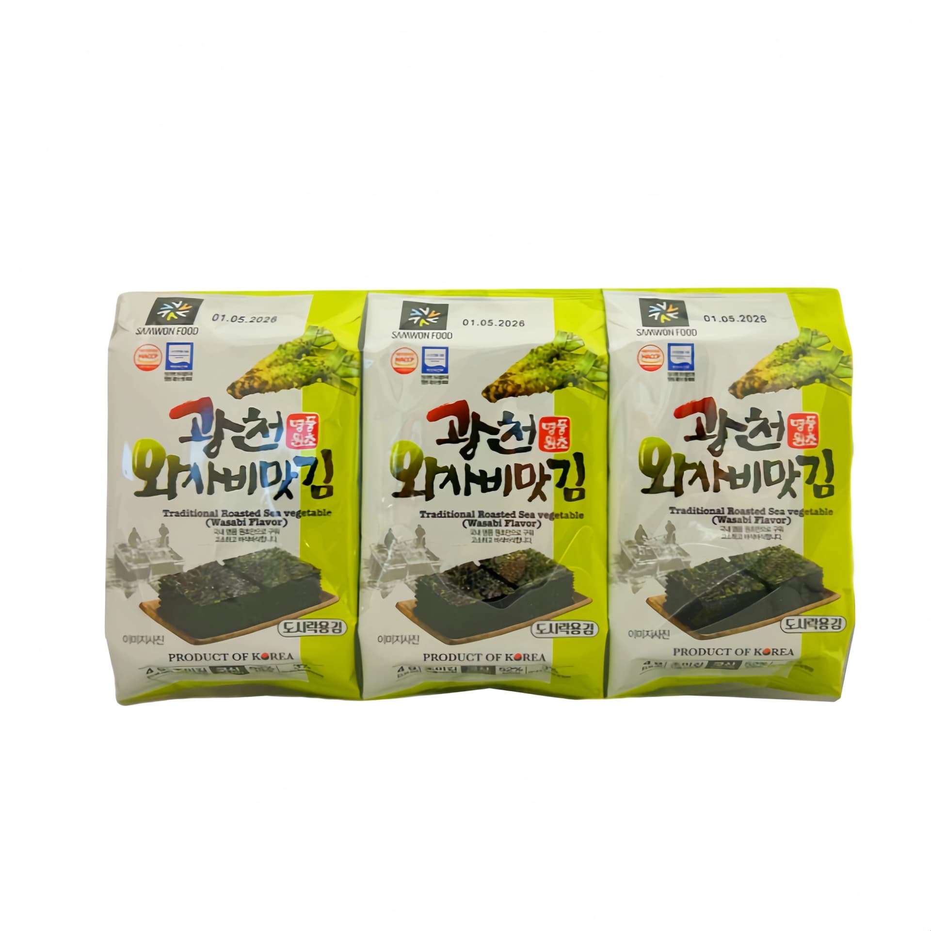 Krispig Sjögräs Rostad Med Wasabi Smak (5gx3st) Samwon Food Korean
