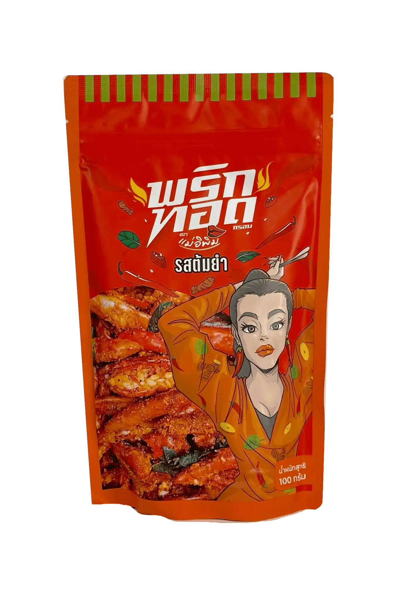 Krispigt Thai Chili Snacks Med Tom Yum Smak 100g Mae E Pim Thailand